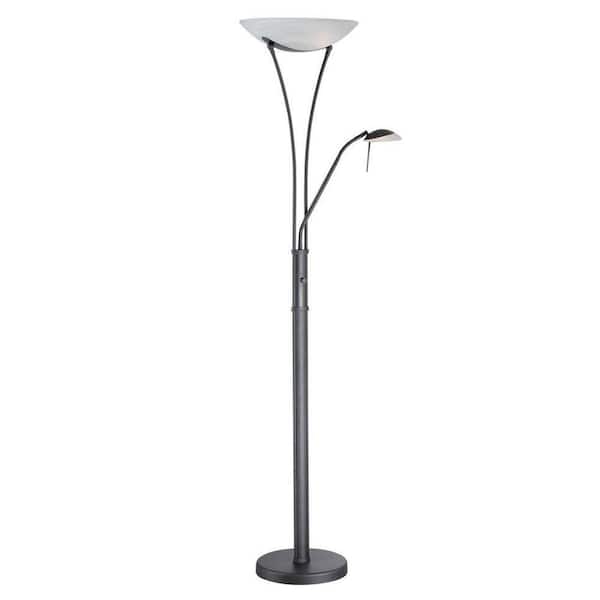 Illumine 70.5 in. Black Torchiere Lamp with Frost Glass