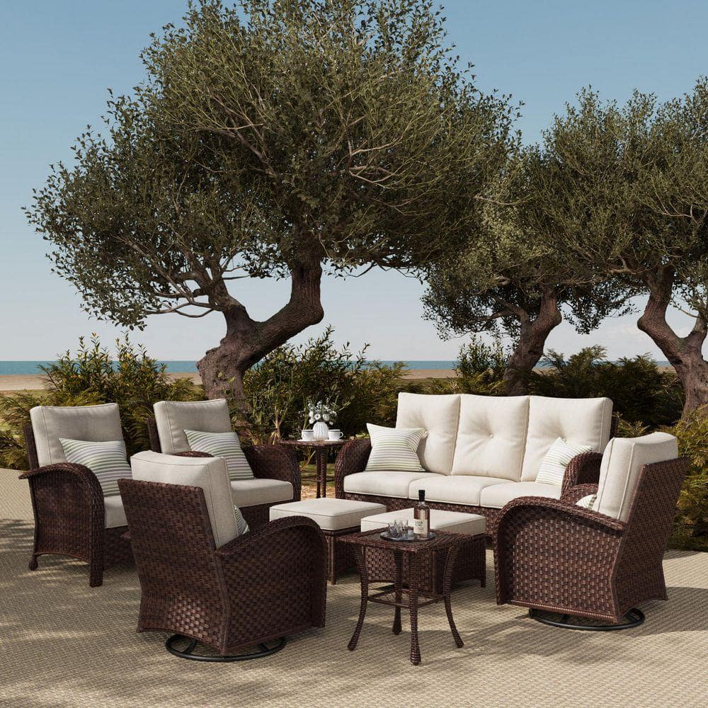 Hav Rattan 9p LayinSun 9-Piece Wicker Swivel Outdoor Rocking Chairs Patio ...
