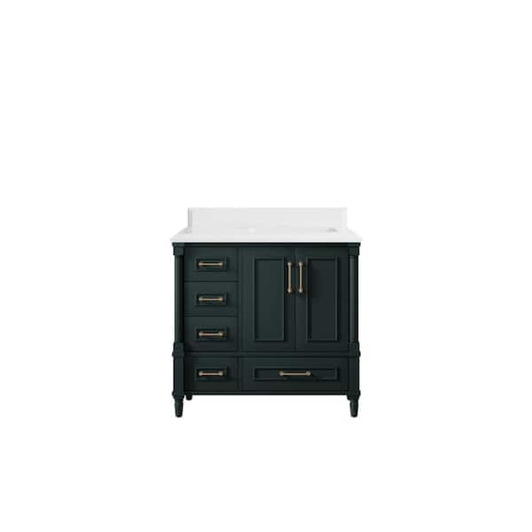 Willow Collections Hudson 36 in. W x 22 in. D x 36 in. H Right Offset Sink Bath Vanity in Dark Green with Cove Edge White Quartz Top