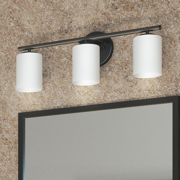 Replay Collection 22 in. 3-Light Black Etched Glass Modern Bathroom Vanity Light