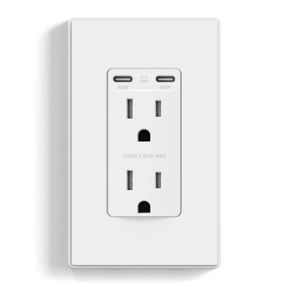 65-Watt Dual USB C Outlet for Laptop, Power Delivery 15 Amp Wall Outlet with USB C Ports, with Wall Plate price history on PriceWatchPro