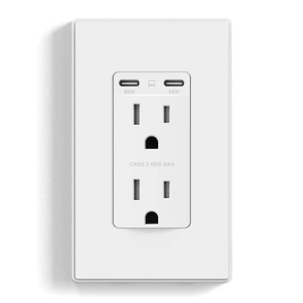 ELEGRP 65-Watt Dual USB C Outlet for Laptop, Power Delivery 15 Amp Wall Outlet with USB C Ports, with Wall Plate