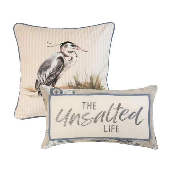 Seascape 2-Pieces Cream and Taupe Decor Pillow Set 18 in. x 18 in. and 12 in. x 22 in.