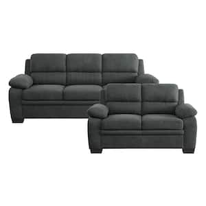 Deliah 80 in. W Straight Arm Textured Fabric Rectangle 2-Piece Living Room Sofa Set in Dark Gray