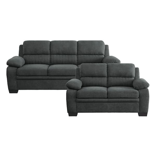 Lazzara Deliah 80 in. W Straight Arm Textured Fabric Rectangle 2-Piece Living Room Sofa Set in Dark Gray