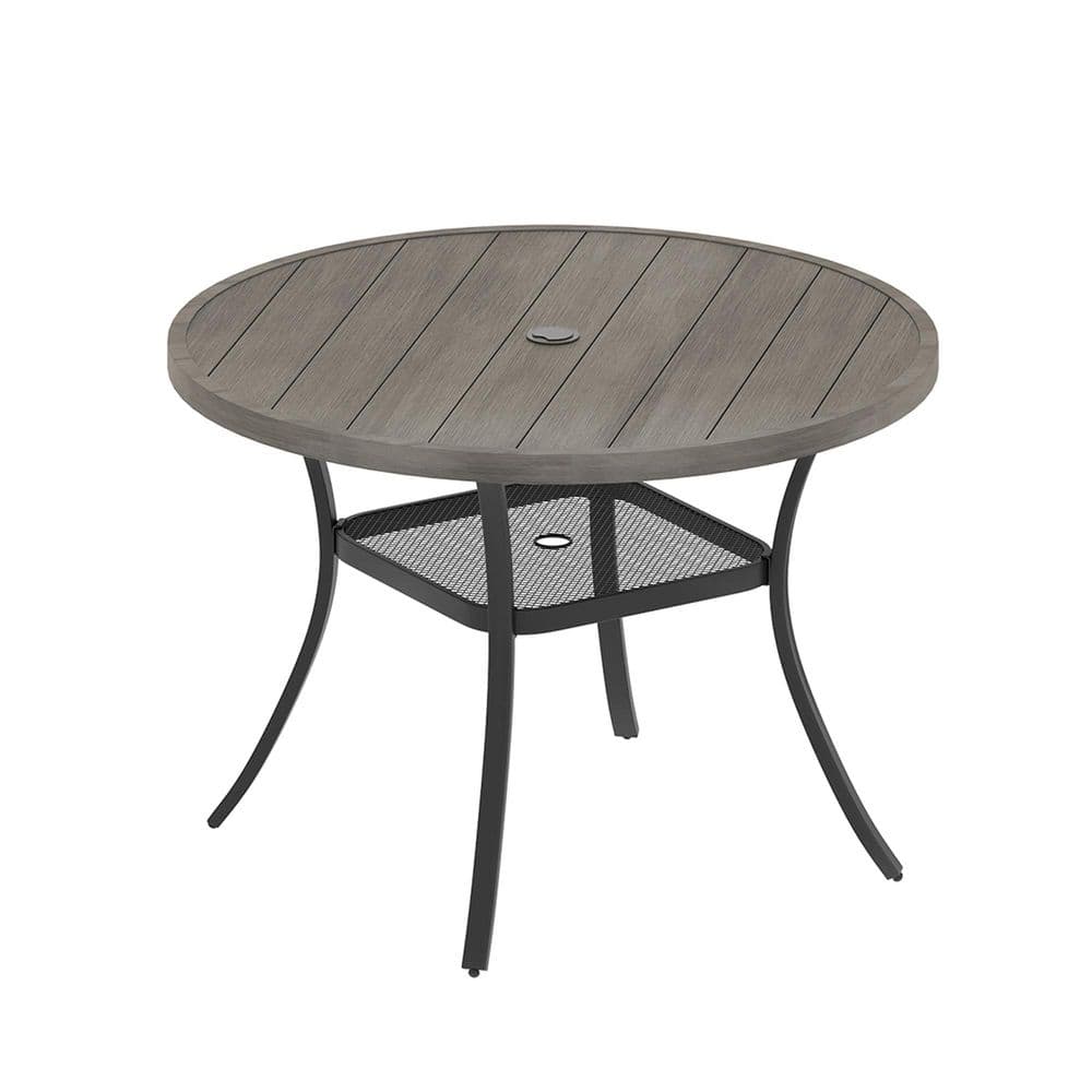 Gray Metal 42 in. All Weather Round Outdoor Dining Table with 1.57 in.-1.90 in. Umbrella Hole for 4 People price history on PriceWatchPro