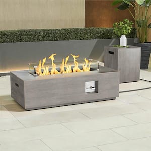 50000 BTU Coating Steel Propane Fire Pit Table in Gray Rectangular Modern Outdoor Gas Fire Table with Tank Holder