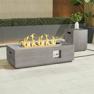 42 in. 50,000 BTU Rectangle Outdoor Propane Gas Fire Pit Table in Light Brown