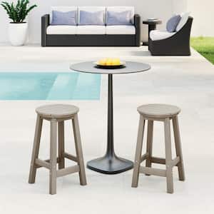 Laguna 24 in. Round HDPE Plastic Backless Counter Height Outdoor Dining Patio Bar Stools (2-Pack) in Weathered Wood