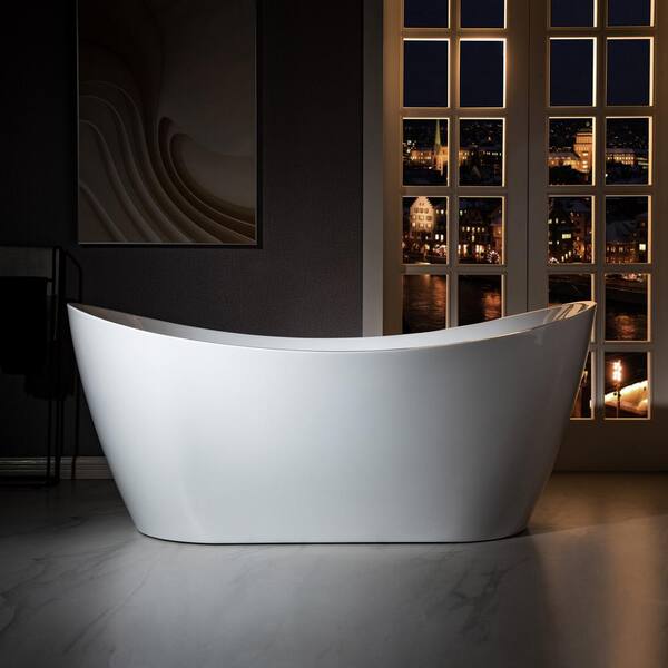 CAHON 67 in. Acrylic Flatbottom Freestanding Double Slipper Soaking Bathtub in White with Oil Rubbed Bronze Drain