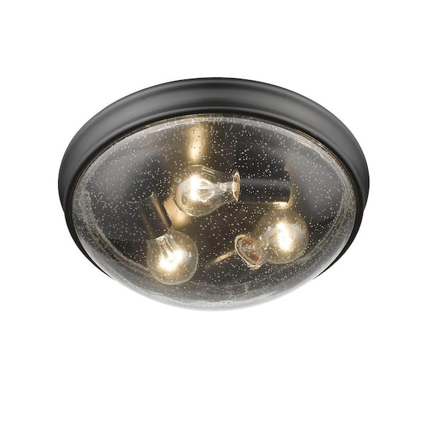 14 in. Wide 3-Light Matte Black Flush Mount Ceiling Fixture