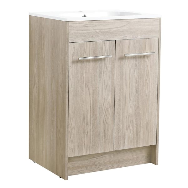 Satico 23.8 in. Freestanding White Oak Bath Vanity with White Gel Acrylic Top and Sink Unassembled