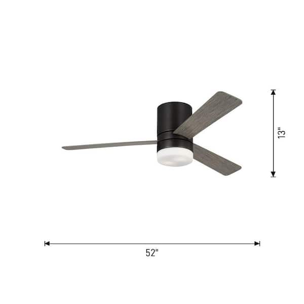 Generation Lighting - Era 52 in. Burnished Brass Standard Flush Mount Hugger Indoor/Outdoor Ceiling Fan with White Blades, Wall Mount Control