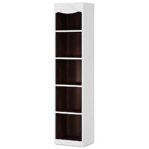 Eulas 70.87 in. Tall White Walnut Wood 5-Shelf Corner Bookcase, Modern Narrow Corner Bookshelf Corner Display Cabinet