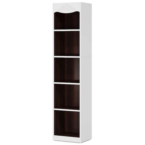 BYBLIGHT Eulas 70.87 in. Tall White Walnut Wood 5-Shelf Corner Bookcase, Modern Narrow Corner Bookshelf Corner Display Cabinet