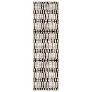 Rayder Ivory/Black 2 ft. x 8 ft. Abstract Geometric Lines Polypropylene/Polyester Indoor Runner Area Rug