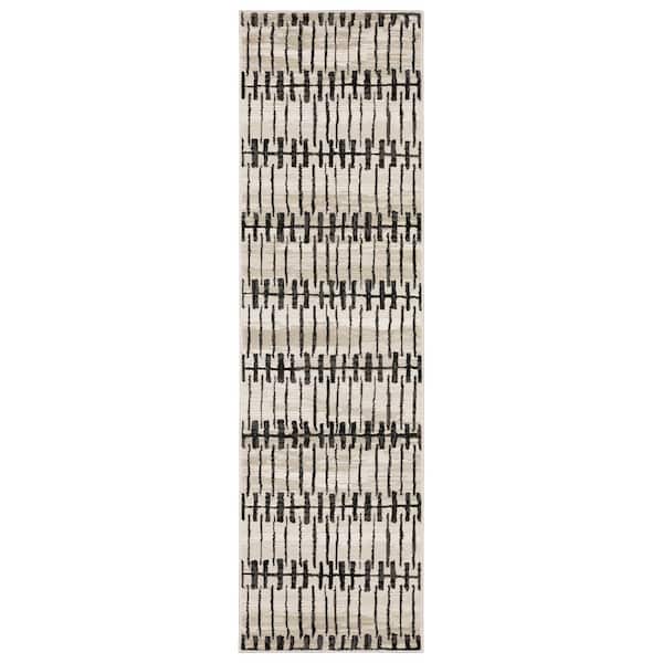 Rayder Ivory/Black 2 ft. x 8 ft. Abstract Geometric Lines Polypropylene/Polyester Indoor Runner Area Rug