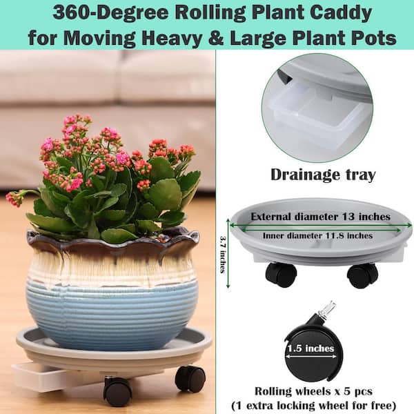 13 in. Plastic Plant Caddy Saucer with Wheels & Drainage Tray Heavy-duty  for Moving Large Heavy Potted Plants (4-Pack) 08528FPH051 - The Home Depot