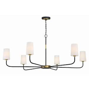 Niles 6-Light Black Forged Plus Modern Gold Chandelier with Glass Shade