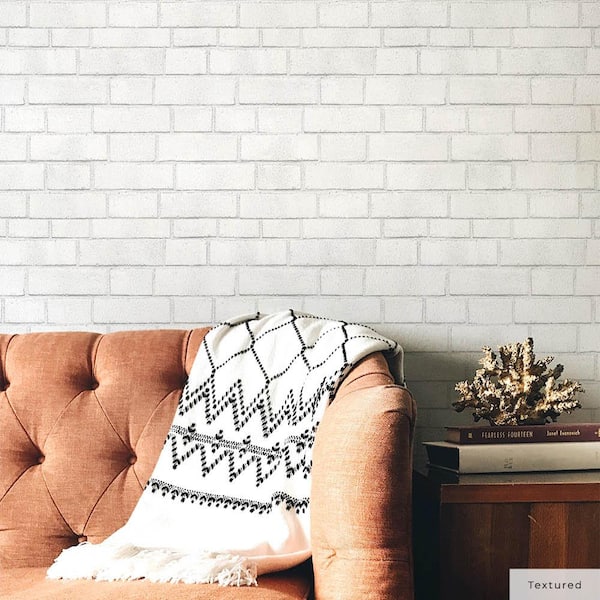 White Brick Vinyl Peel and Stick Textured Wallpaper Roll (Covers 56 sq. ft.)