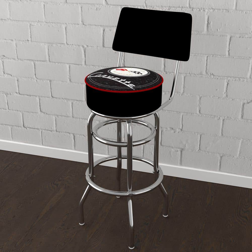 Corvette C1 Black 31 in. Red Low Back Metal Bar Stool with Vinyl Seat