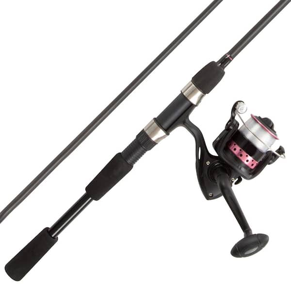 Black and Pink 6 ft. 6 in. Fiberglass Fishing Rod and Reel Combo Portable  2-Piece Pole with 3000 Aluminum Spinning Reel