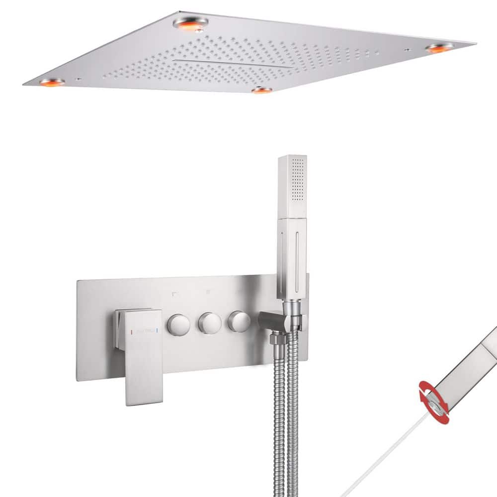 Luxury Single Handle 2-Spray Shower Faucet 1.8 GPM with 16 in. LED Square Rainfall Shower Head in Brushed Nickel price history on PriceWatchPro