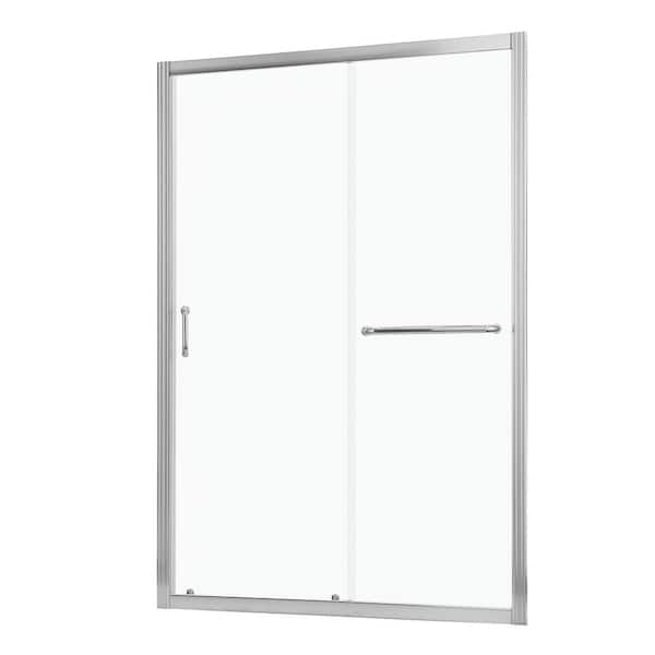grossag 48 in. W x 72 in. H Single Sliding Semi Frameless Shower Door/Enclosure in Chrome with 1/4 in. Tempered Clear Glass