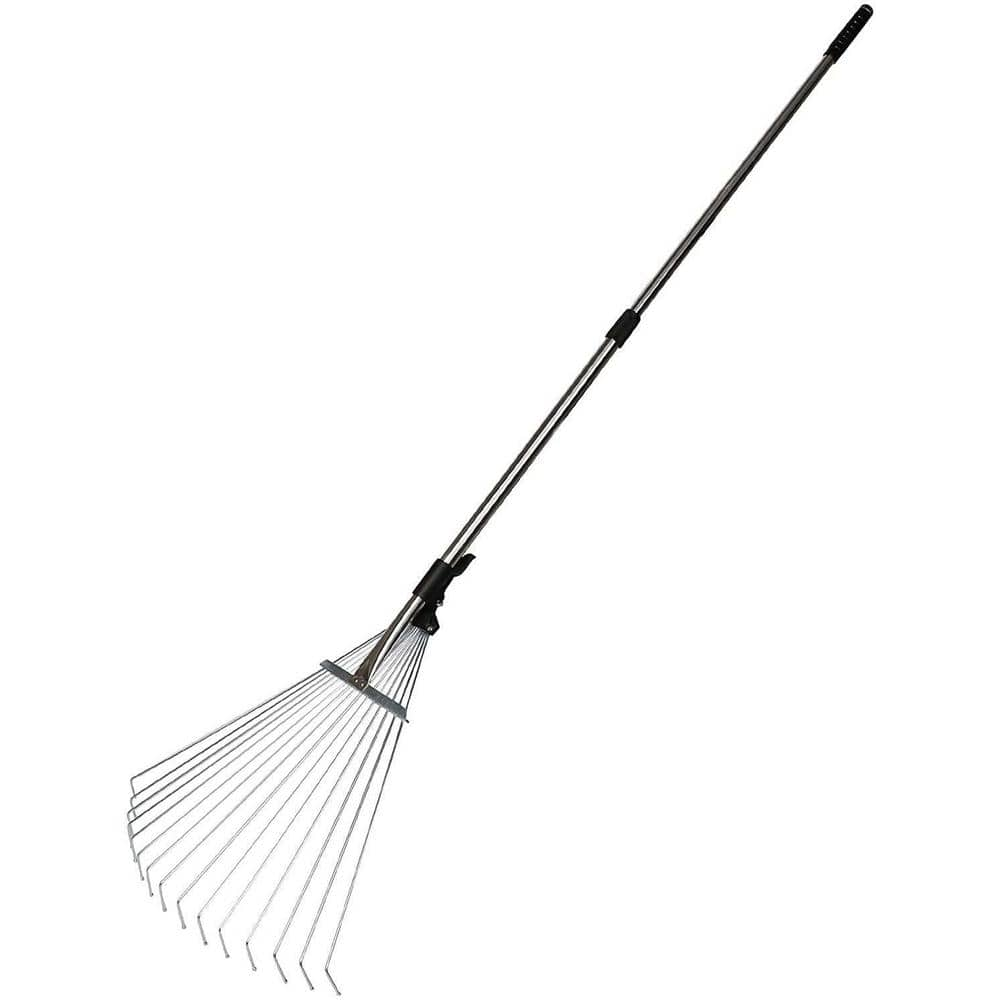 62.6 in. Garden Leaf Rake Adjustable Lightweight Telescopic Metal Rake ...