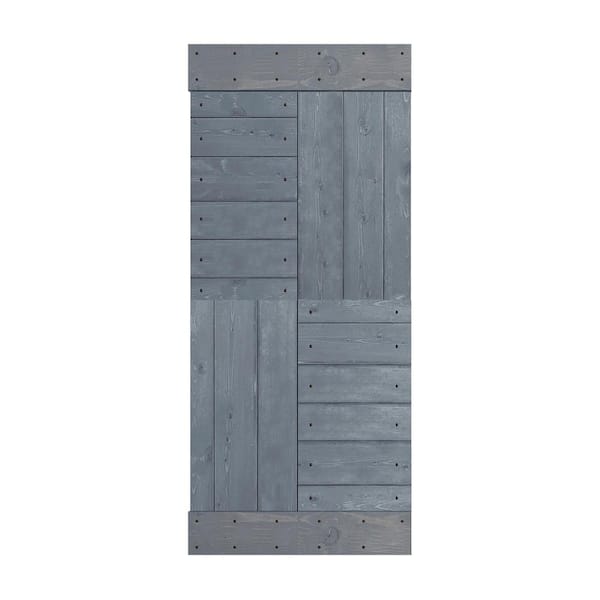 ISLIFE S Series 36 in. x 84 in. Dark Gray Finished DIY Solid Wood Sliding Barn Door Slab - Hardware Kit Not Included