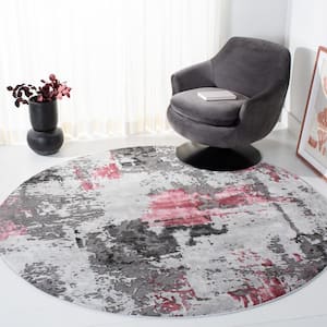 Craft Gray/Pink 4 ft. x 4 ft. Gradient Abstract Round Area Rug