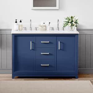 48 in. W x 22 in. D x 34.5 in. H Double Basin Bath Vanity in Navy with Navy Marble Top