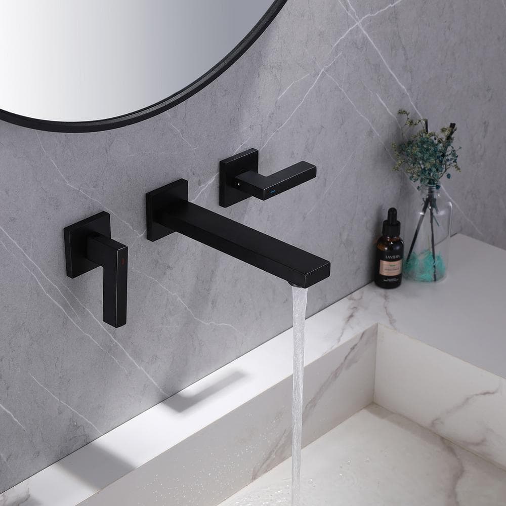 Matte Black Two-Handle Wall-Mount Bathroom Faucet