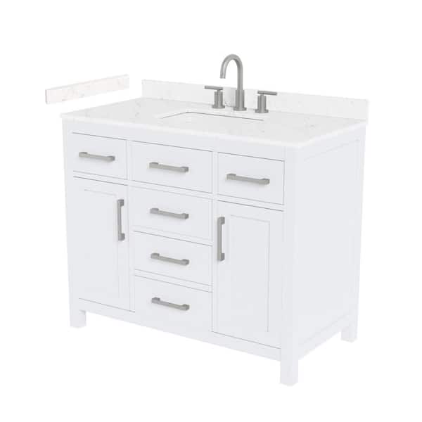 Beckett 42 in. Single Freestanding White Bath Vanity with Carrara Cultured Marble Top