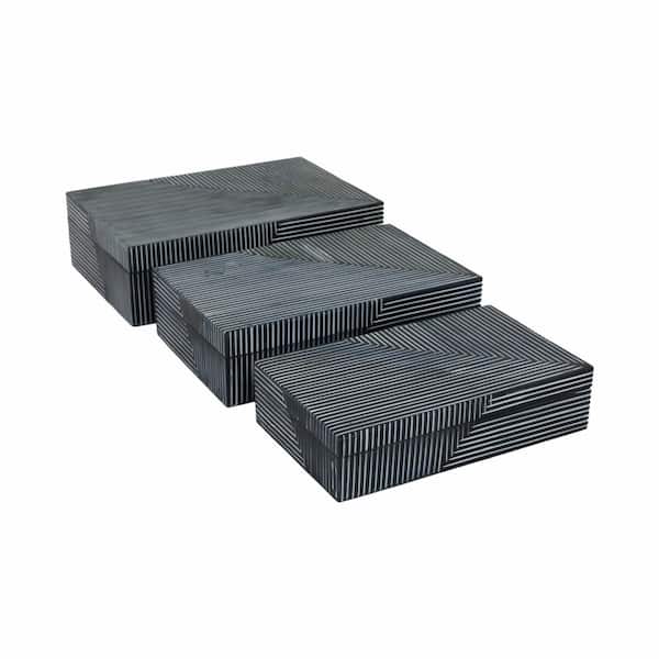 Liv & Skye 10/11/12 in. Blue Wood and Resin Pinstripe Design Decorative Box (Set of 3)