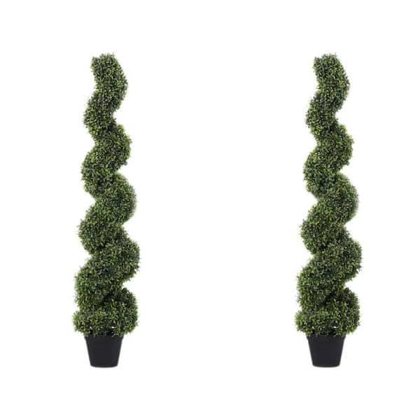 Unbranded Artificial Bonsai Boxwood Spiral Topiary Tree in Pot (Set of 2) 4 ft. Silk Plant, for Indoor Outdoor Decorative