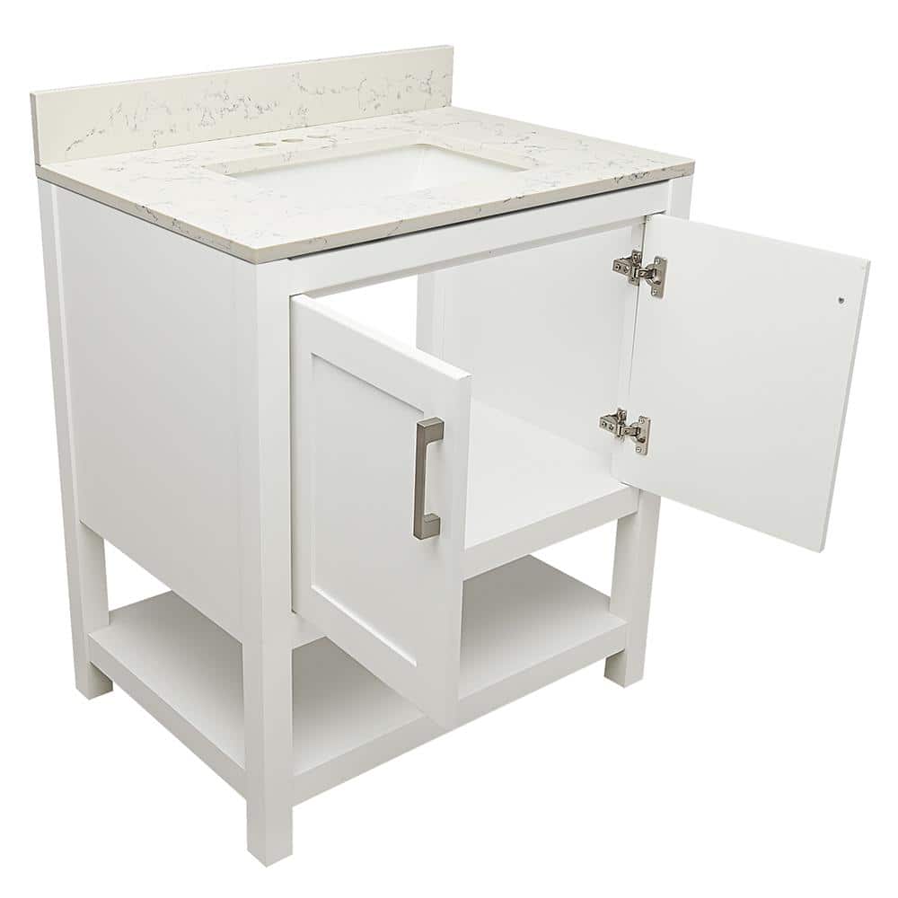 Tufino 31'' White Freestanding Bathroom Vanity with Carrara Marble Top