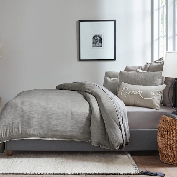 ED-Ellen DeGeneres Belmont 3-Piece Grey Solid Cotton King Duvet Cover Set