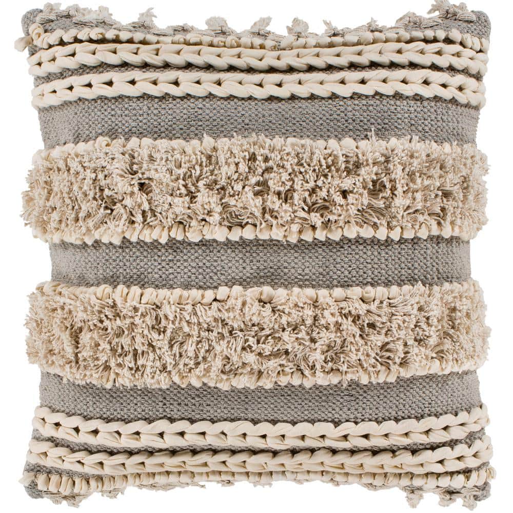 Artistic Weavers Adela 22 in. x 22 in. Taupe Striped Tassels Down