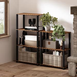 Turn-N-Tube 43.3 in. Tall Natural/Black Wood 4-Shelf Bookcase with Square Poles
