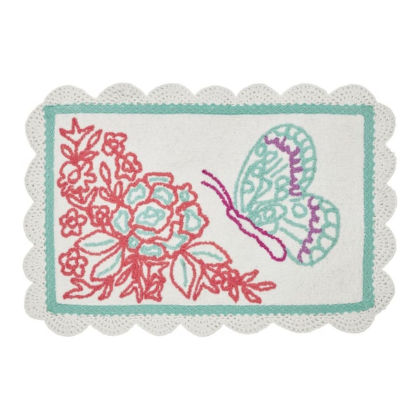 VCNY Home Butterfly Garden 20 in. x 32 in. Arctic White Floral Crochet Cotton Rectangle Bath Rug