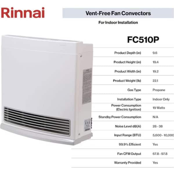 Rinnai FC Series 10,000 BTU 99.9% AFUE Unvented Propane Gas Fan