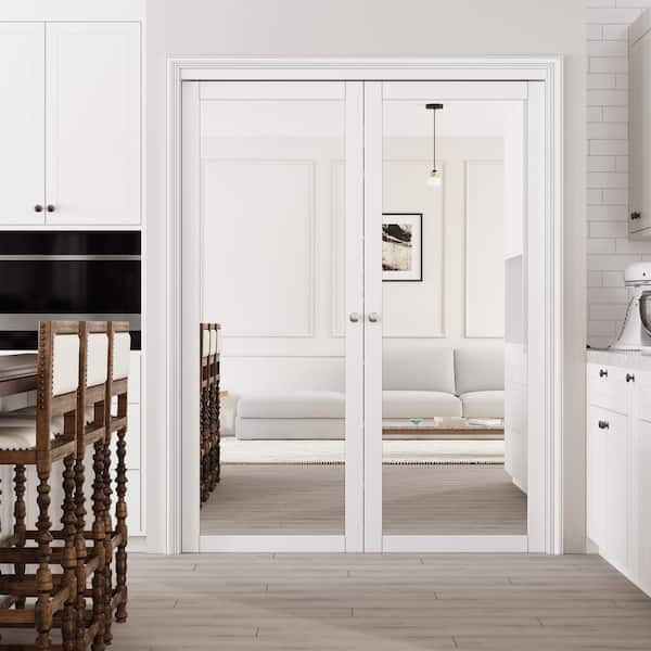 60 in. x 80 in. Mirrored Glass Solid Core MDF Bi-fold Door Plus French Style Pivot Hardware (1-Lite White Finish)
