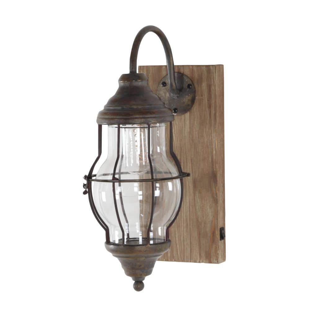 17" Black Iron and Wood LED Wall Sconce