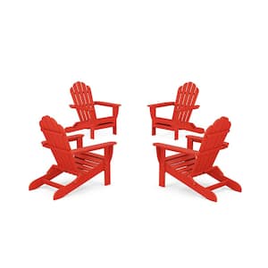Monterey Bay 4-Piece Plastic Patio Conversation Set in Sunset Red Folding Adirondack Chair