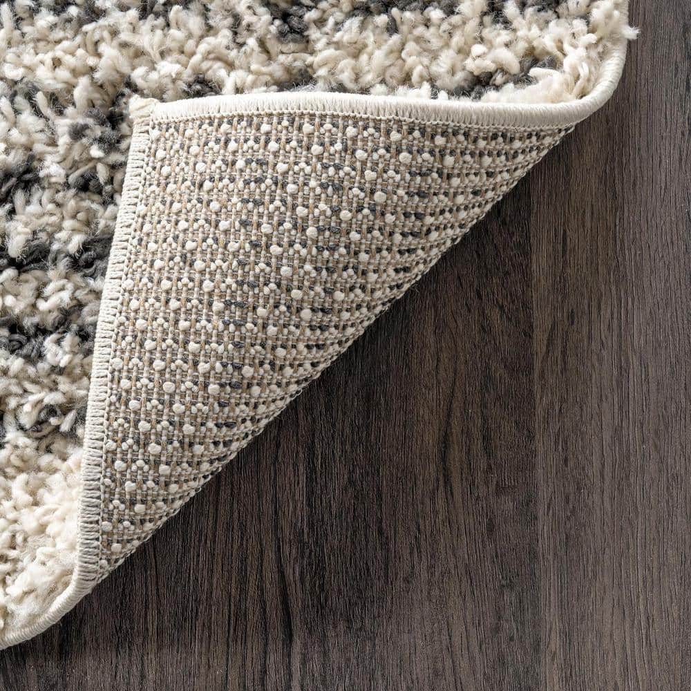 Scarlette Off-White and Charcoal Diamond Shag Runner Rug