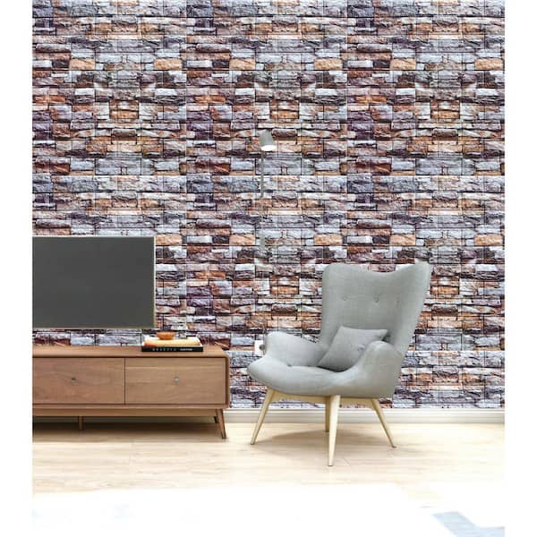 Falkirk Jura II 1/3 in. 28 in. x 28 in. Peel & Stick Multicolored Faux Bricks PE Foam Decorative Wall Paneling (5-Pack)