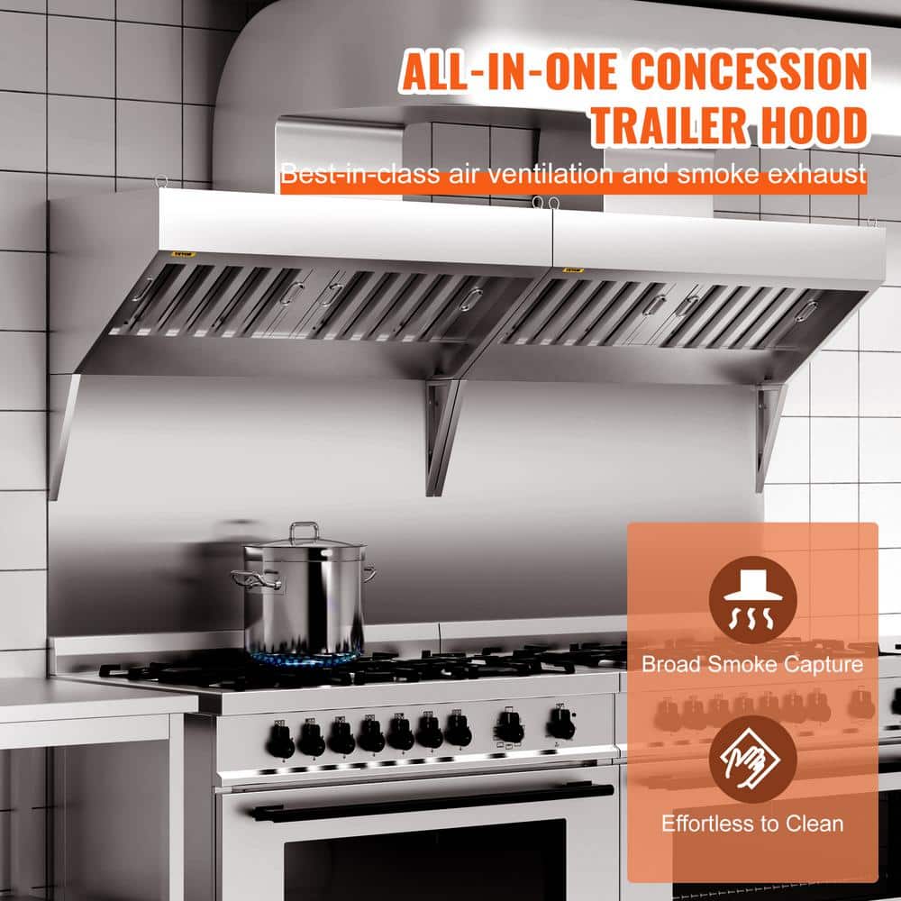 VEVOR 7FT Stainless Steel Commercial Exhaust Hood with Removable Oil Filters