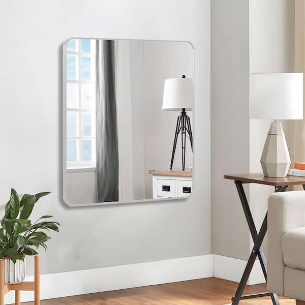 36 in. W x 36 in. H Square Silver Metal Framed Bathroom Mirror Shatterproof Aluminum Wall Mount Classic Design