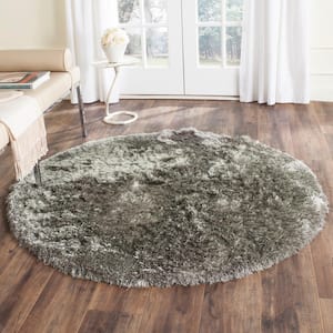 Paris Shag Silver 3 ft. x 3 ft. Round Solid Area Rug